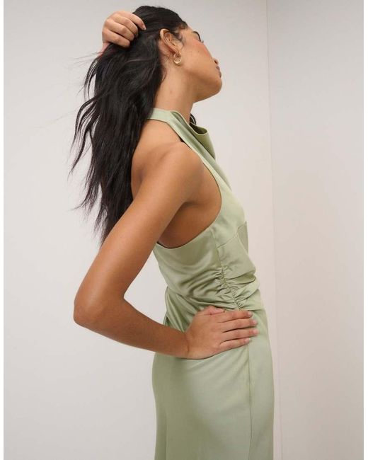 Nobody's Child Green Satin Column Devin Maxi Dress