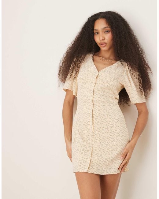 Glamorous Natural Buttermilk Short Sleeve Button Up Tea Dress