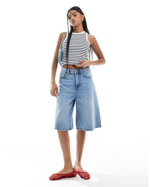 Top Blanco A Rayas Sin Mangas Con Cuello De Nadadora De New Look de color Blue