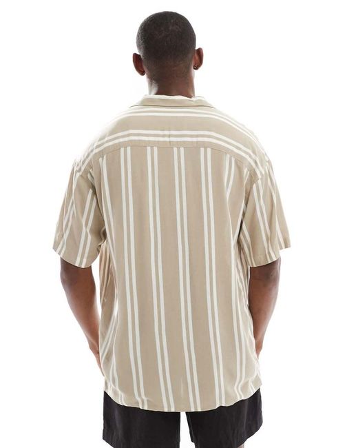 Jack & Jones White Revere Collar Striped Short Sleeve Shirt for men