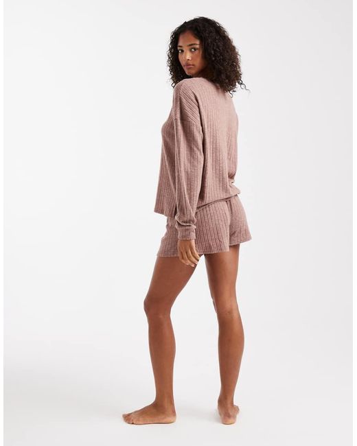 Loungeable Red Marl Super Soft Knit Crew Neck Jumper And Shorts
