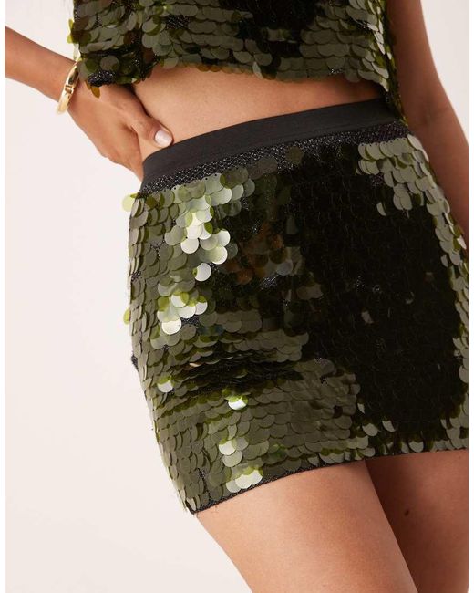 ASOS Green Low Rise Large Sequin Disc Mini Skirt