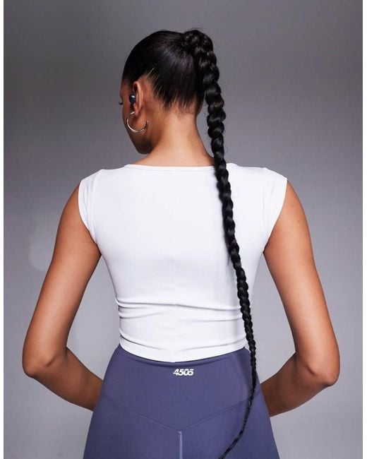 4505 Blue Active Square Neck Cap Sleeve Top