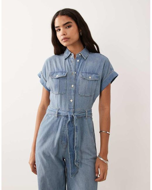 Ralph Lauren Blue Short Sleeve Denim Jumpsuit