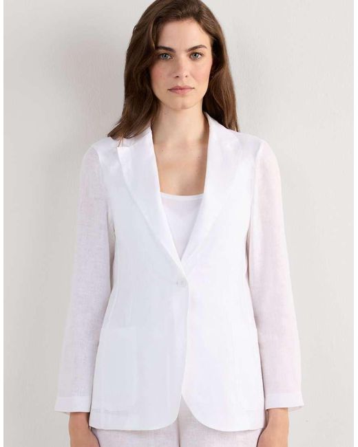 Intimissimi White The Pure Linen Plain-Weave Linen Jacket