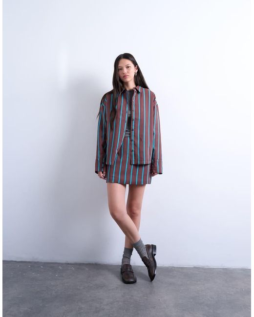 TOPSHOP Blue Co-ord Quilted Oversized Stripe Shirt