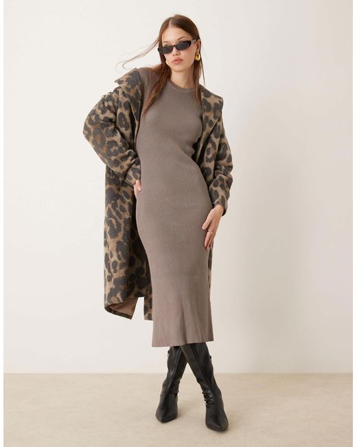 New Look Natural – midikleid aus rippstrick