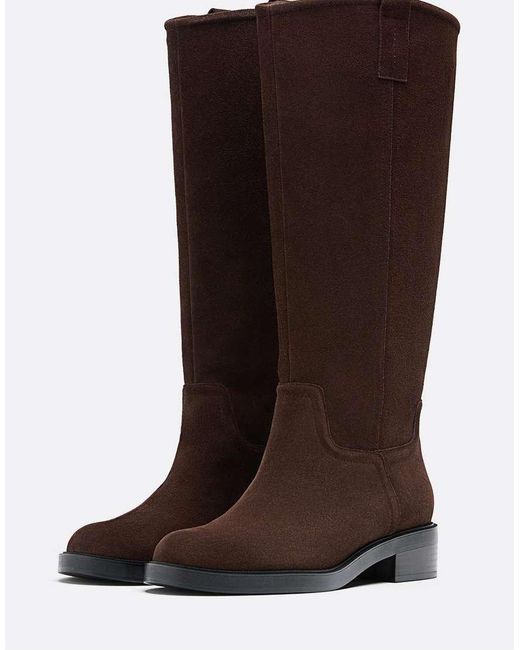 Stradivarius Brown Flat Leather Equestrian Boot