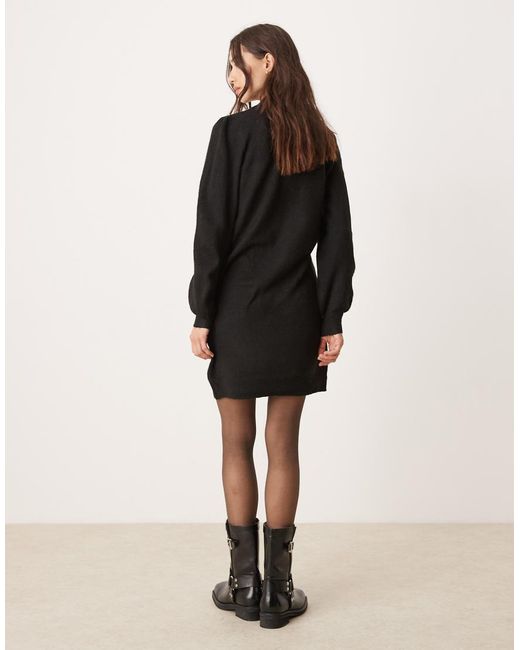 Jdy Black Puff Sleeve Knitted Mini Jumper Dress