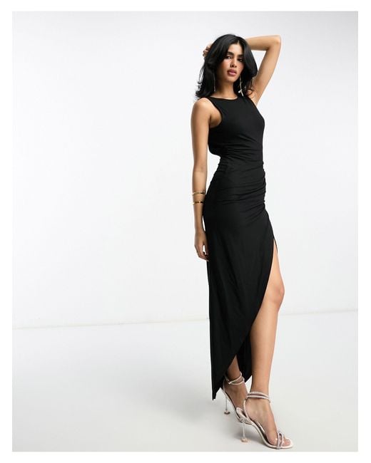 Chevron stripes backless belted slit store vestido maxi