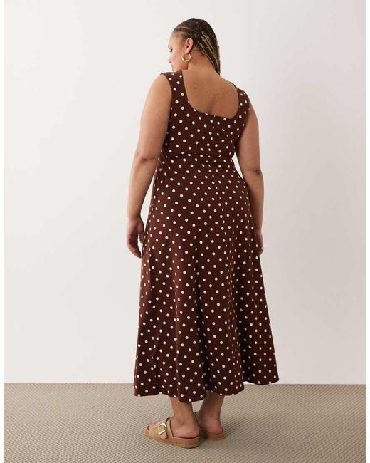ASOS Brown Asos Design Curve Square Neck Seam Detail Midi Dress