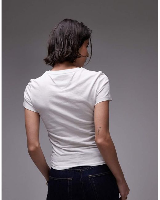 Camiseta Blanco Hueso Básica De Corte Slim Con Logo De Tommy Hilfiger de color Brown