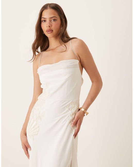 Hope & Ivy Natural Embellished Cross Back Cami Maxi Dress