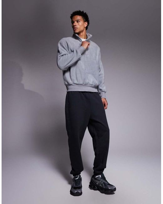 ASOS Gray Relaxed Funnel Neck Quarter-zip Fleece Sweatshirt for men