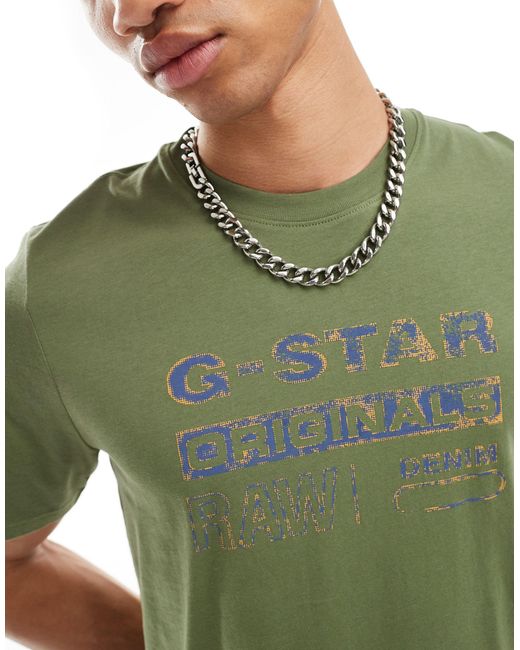 Camiseta oscuro con estampado G-Star RAW de hombre de color Green