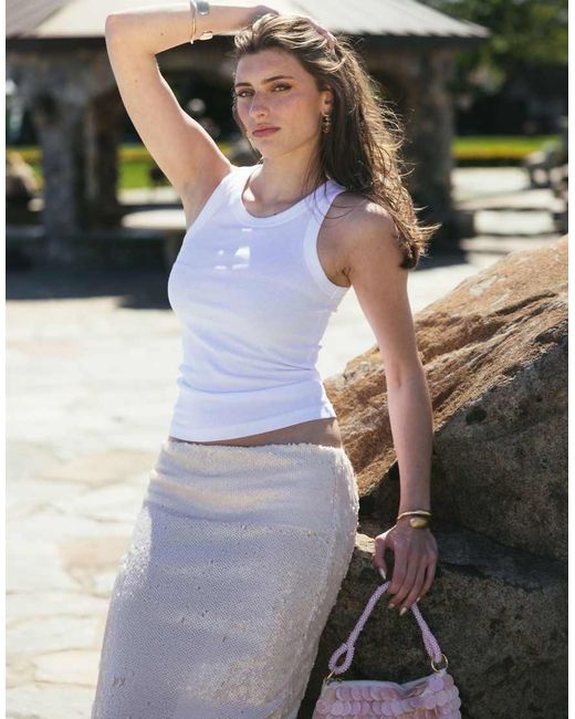 South Beach Natural Sequin Maxi Skirt