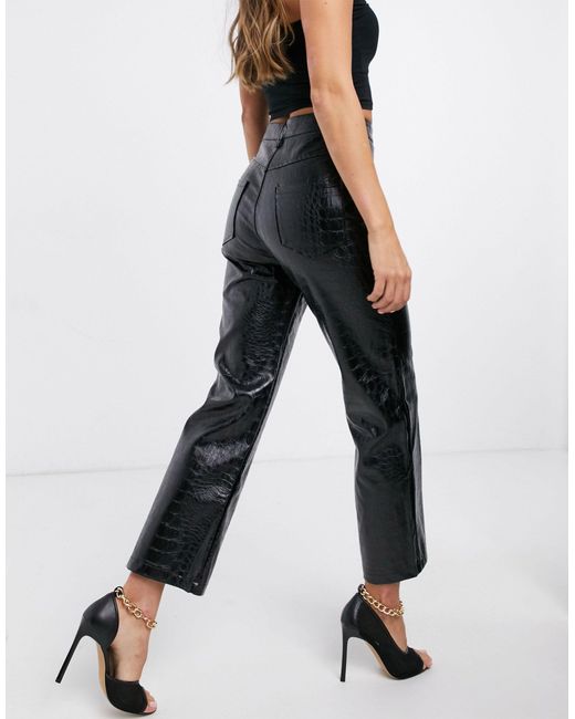 NA-KD Embossed Croc Faux-leather Pants 