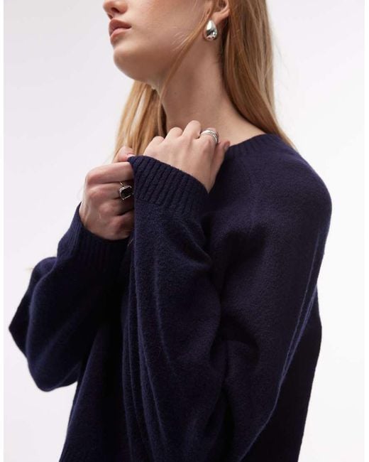 & Other Stories Blue Crew Neck Jumper With Volume Sleeves