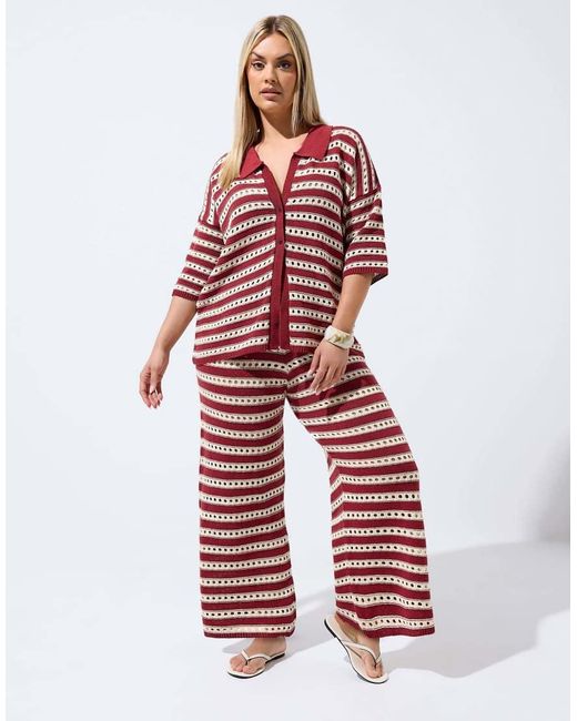 Yours Clothing Red Stripe Knitted Wide Leg Trousers