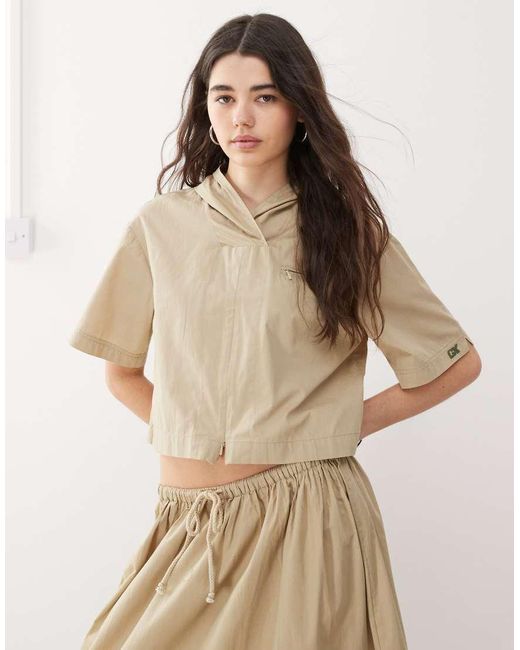 Collusion Natural Hooded Zip Front Shirt