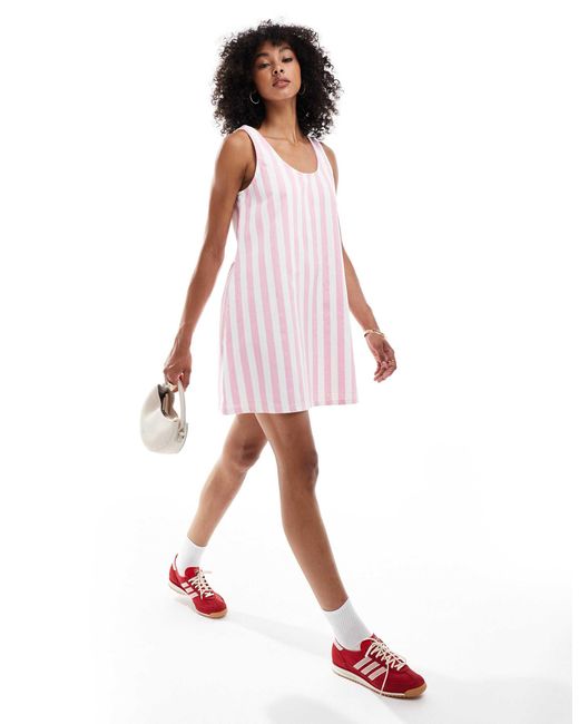ASOS White – minikleid aus denim mit u-ausschnitt und breiten streifen