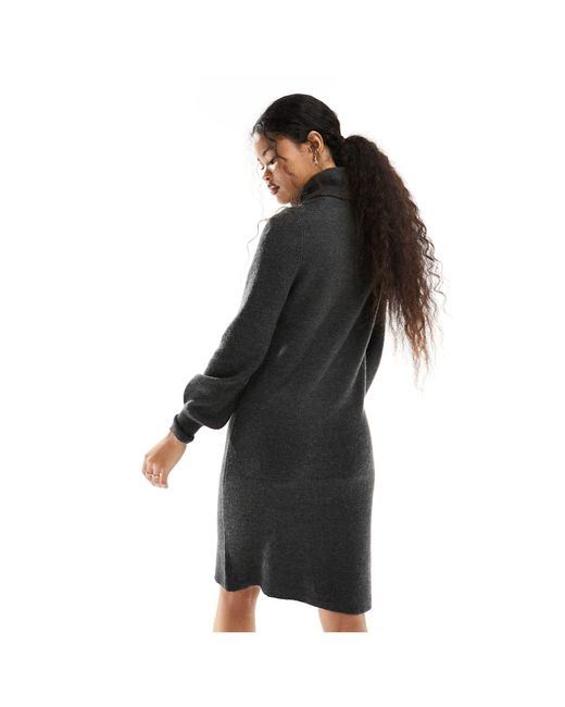 Only Petite Black Roll Neck Puff Sleeve Knitted Midi Jumper Dress