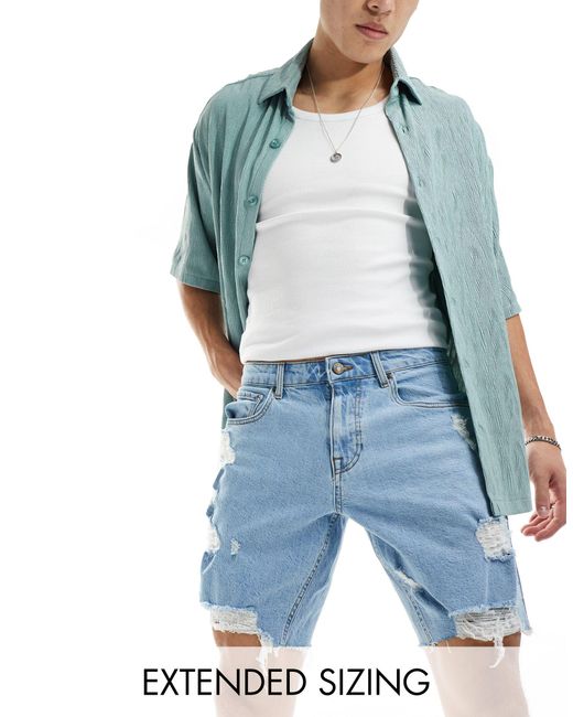 Short long en jean avec déchirures - clair délavé ASOS pour homme en coloris Blue