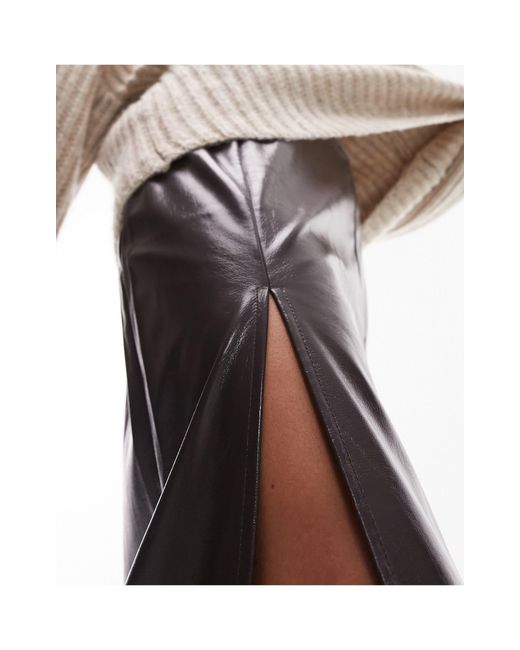 Falda midi marrón con dos aberturas TOPSHOP de color White