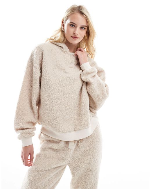 ASOS Natural Asos Design Tall Lounge Borg Oversized Hoodie & Sweatpants Set
