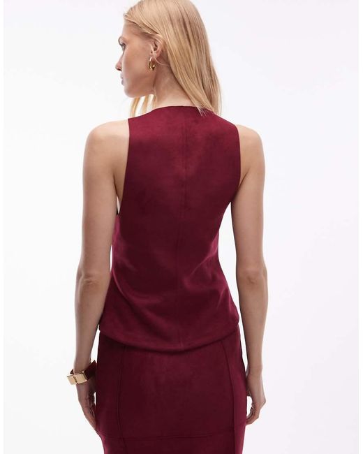 ASOS Red Suede Low Scoop Racer Back Top Co-ord