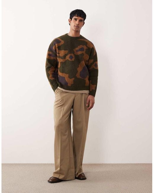 ASOS Brown Oversized Knit Brushed Crew Neck Sweater for men
