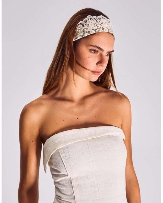 Bershka White Embroidered Hair Band