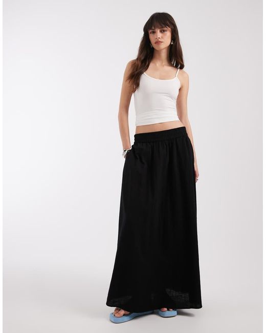 ONLY Black Linen Look Midaxi Skirt