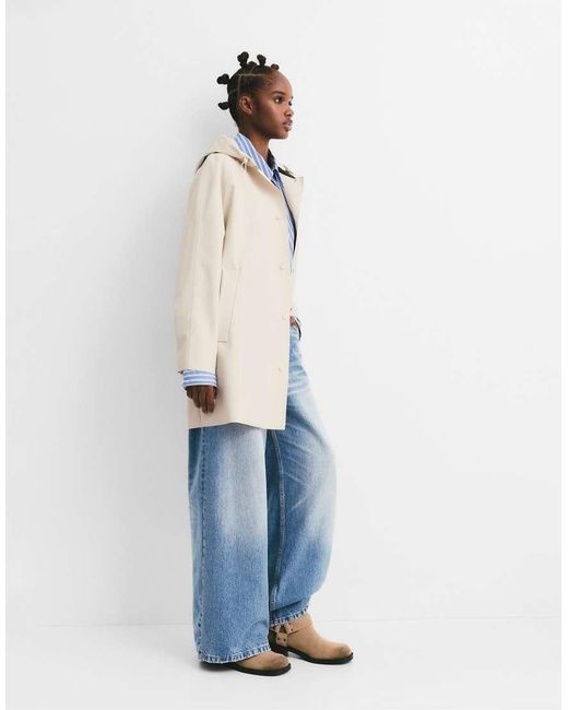 Pull&Bear Blue Long Rubberised Raincoat