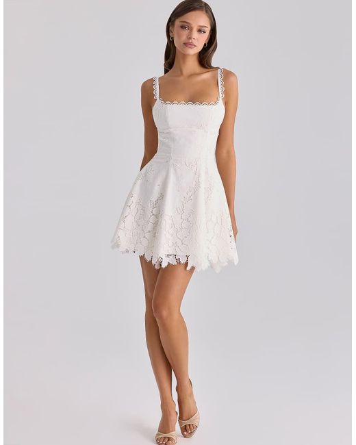 House Of Cb White Isla Custom Lace Broderie Anglaise Mini Dress