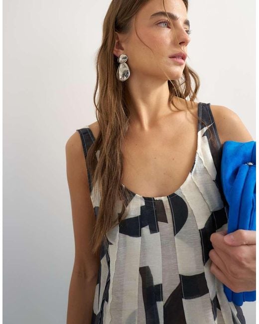 TOPSHOP Blue Sheer Sleeveless Pintuck Cami
