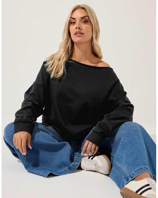 Yours Clothing Black Off Shoulder Sweatshirt