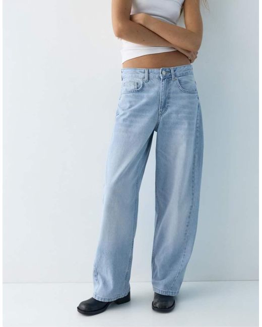 Pull&Bear Blue Low-Rise Barrel Jeans