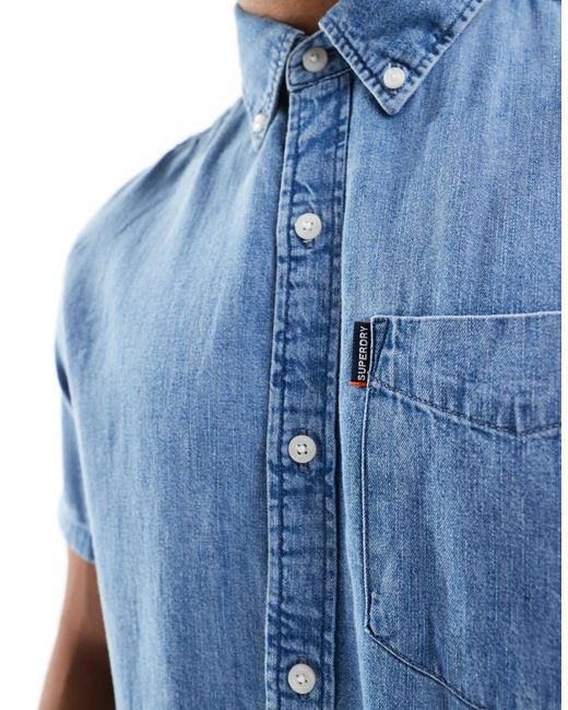 Superdry – essential – kurzärmliges jeanshemd in Blue für Herren