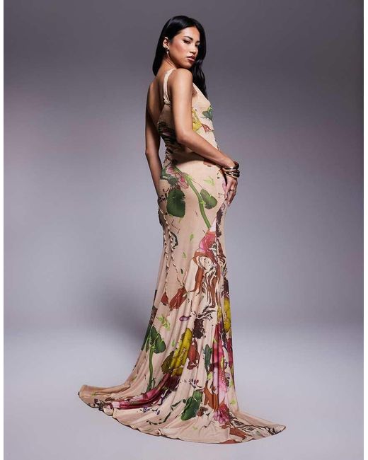 ASOS Multicolor Mesh One Shoulder Exposed Seams Maxi Dress With Full Hem