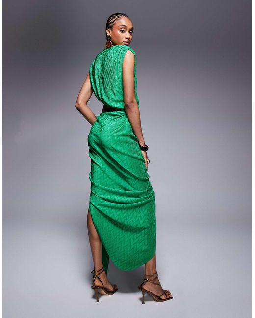 ASOS Asos Design Tall Metallic Plisse Midi Dress With Angular Waist Trim in  Green | Lyst Canada