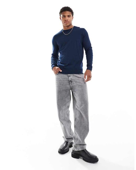 Jack & Jones Blue Fine Gauge Crew Neck Jumper for men