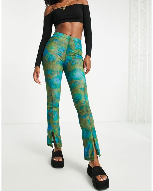 TOPSHOP Floral Mesh Seam Skinny Flare Trouser With Front Hem