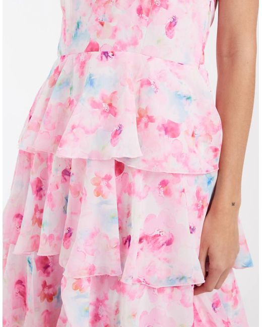 Vero Moda Pink Felicia Halter Neck Tiered Maxi Dress