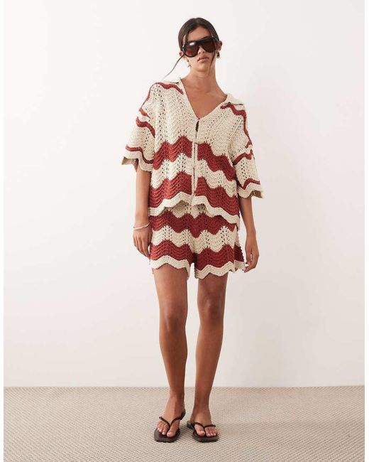 ARRANGE Pink Stripe Crochet Top Co-ord