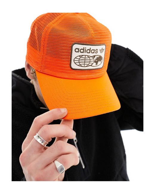 Adidas Originals Orange Adidas Original Worldwide Full Mesh Trucker Hat for men