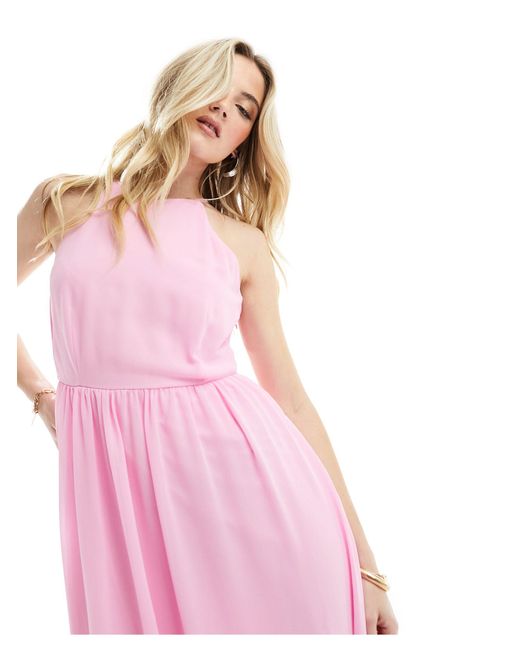 Vila Pink Bridesmaid Halterneck Maxi Dress With Full Skirt