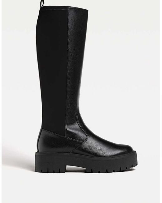 Stradivarius Black Flat Knee-High Boots