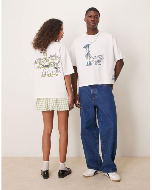 ASOS Blue Disney Pixar Unisex Boxy Oversized T-shirt With Toy Story Prints
