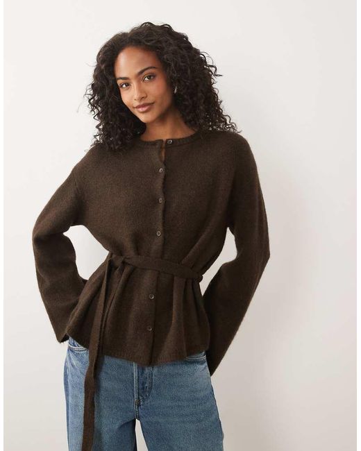 Gina Tricot Brown Wool Alpaca Knitted Tie Cardigan